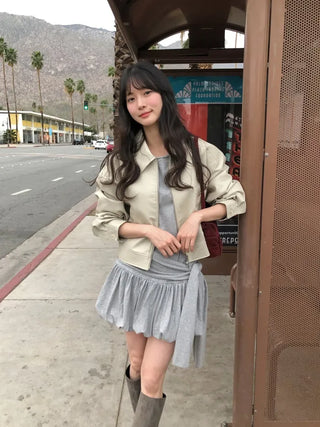 (2 colors) Cropped Leather Jacket
