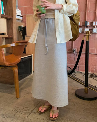 (2 colors) Elastic waist long skirt