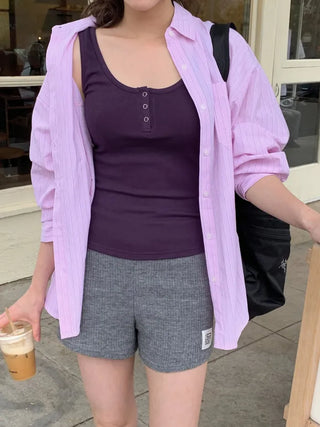 (6 colors) Henley neck sleeveless top