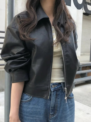 (2 colors) Cropped Leather Jacket