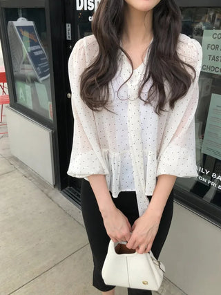 Polka dot tie blouse