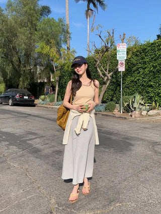 (2 colors) Elastic waist long skirt