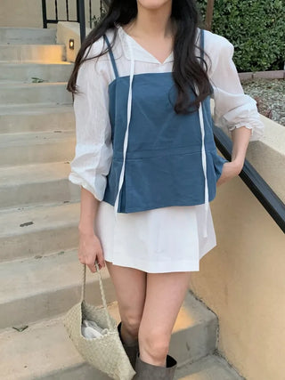 (2 colors) Ruffle Tie Blouse