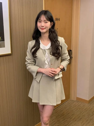 (3 colors) Collarless Tweed Jacket