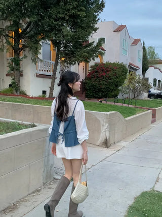 (3 colors) Cotton pleated mini skirt