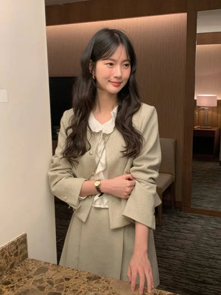 (3 colors) Collarless Tweed Jacket