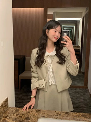 (3 colors) Collarless Tweed Jacket