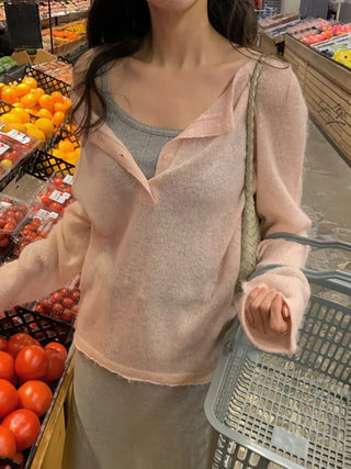 Henley neck wool knit