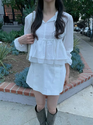 (2 colors) Ruffle Tie Blouse