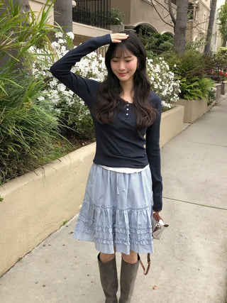 (2 colors) Tiered midi skirt