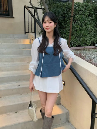 (3 colors) Cotton pleated mini skirt