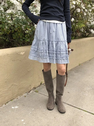 (2 colors) Tiered midi skirt