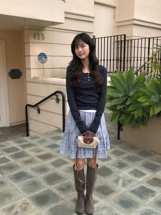 (2 colors) Tiered midi skirt