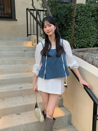 (3 colors) Cotton pleated mini skirt