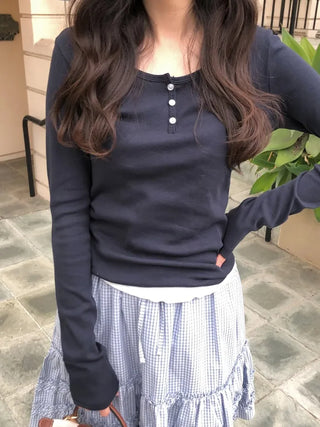 (5 colors) Henley neck T-shirt