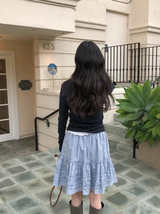 (2 colors) Tiered midi skirt