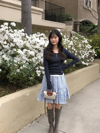 (2 colors) Tiered midi skirt