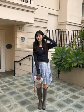 (2 colors) Tiered midi skirt