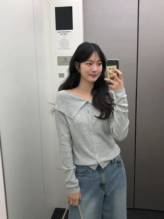 (4 colors) Off-shoulder knit