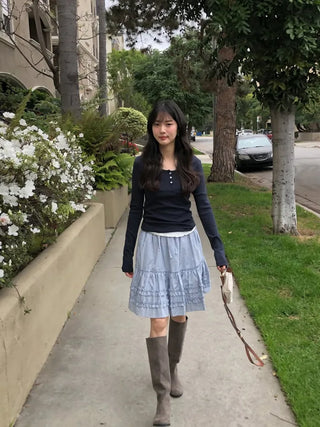 (2 colors) Tiered midi skirt