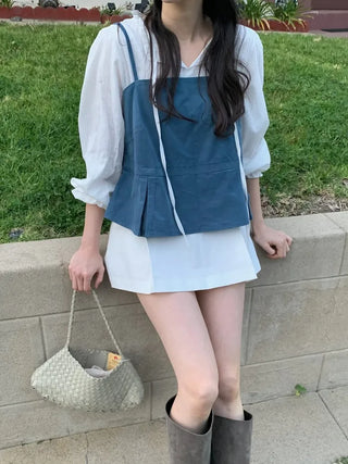 (3 colors) Cotton pleated mini skirt
