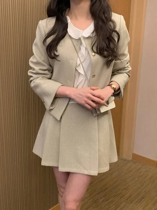 (3 colors) Collarless Tweed Jacket
