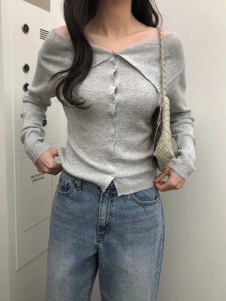 (4 colors) Off-shoulder knit