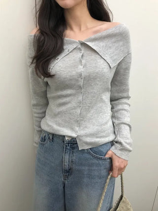 (4 colors) Off-shoulder knit