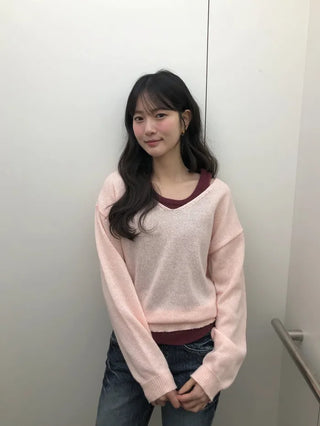 (Set) (3 colors) Camisole Layered Knit Set