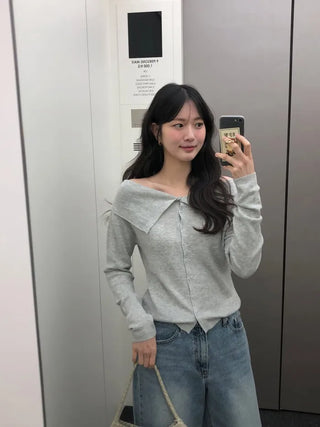 (4 colors) Off-shoulder knit