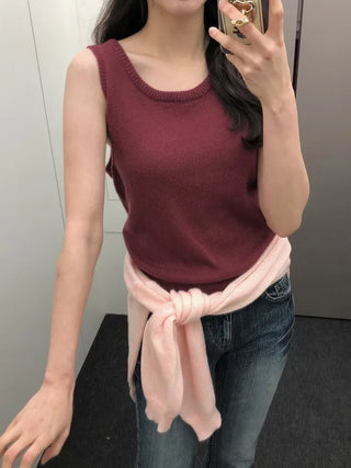 (Set) (3 colors) Camisole Layered Knit Set