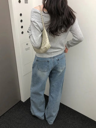 (4 colors) Off-shoulder knit