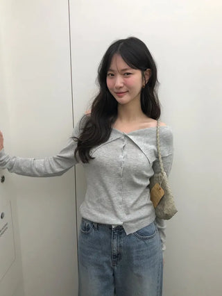 (4 colors) Off-shoulder knit