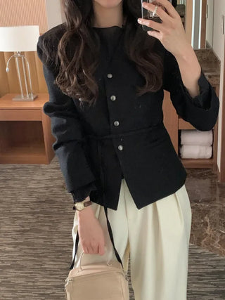 (2 colors) Collarless Line Jacket