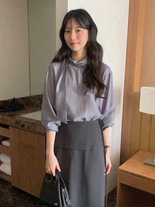(2 colors) Basic Tie Blouse