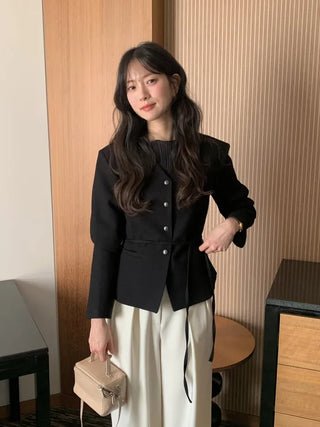 (2 colors) Collarless Line Jacket