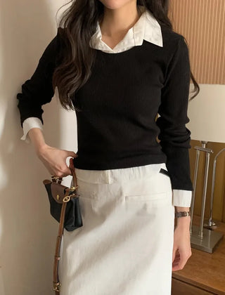 (3 colors) Shirt-layered T-shirt