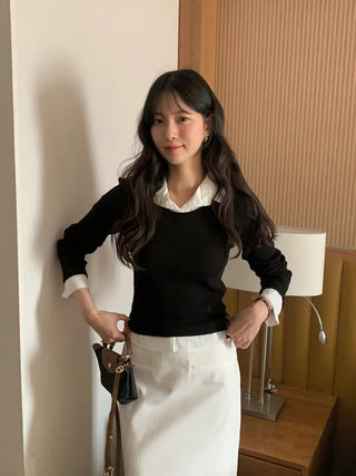 (3 colors) Shirt-layered T-shirt