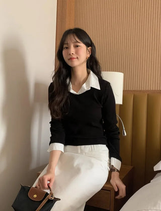 (3 colors) Shirt-layered T-shirt