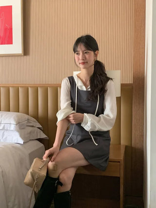 (2 colors) Tie-shirred blouse