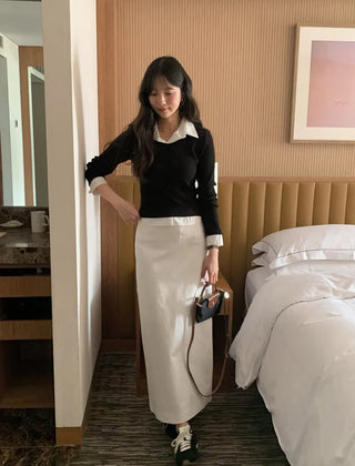 (2 colors) Cotton Long Skirt