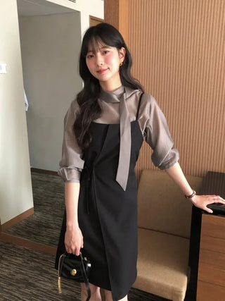 Basic 7/8 Sleeve Tie Blouse