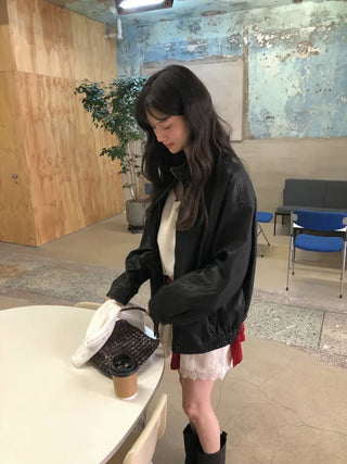 Oversized leather blouson