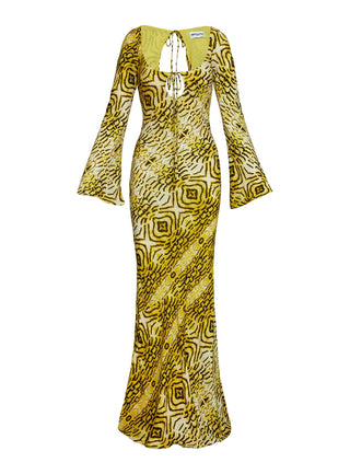 Setting Sun Long Sleeve Maxi Dress Yellow  Black