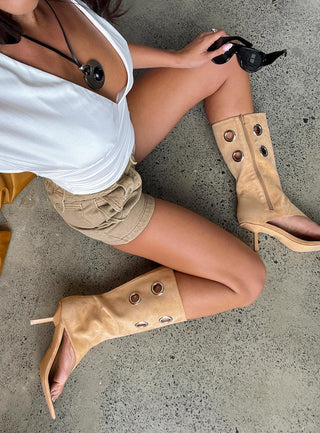 Situationship Eyelet Open Toe Heels Tan