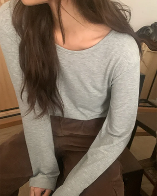 Brushed fleece basic round long-sleeve T-shirt