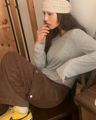 Brushed fleece basic round long-sleeve T-shirt