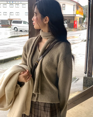 [Scarf Set] Alpaca Knit Cardigan