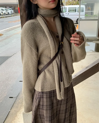 [Scarf Set] Alpaca Knit Cardigan