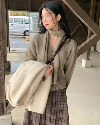 [Scarf Set] Alpaca Knit Cardigan